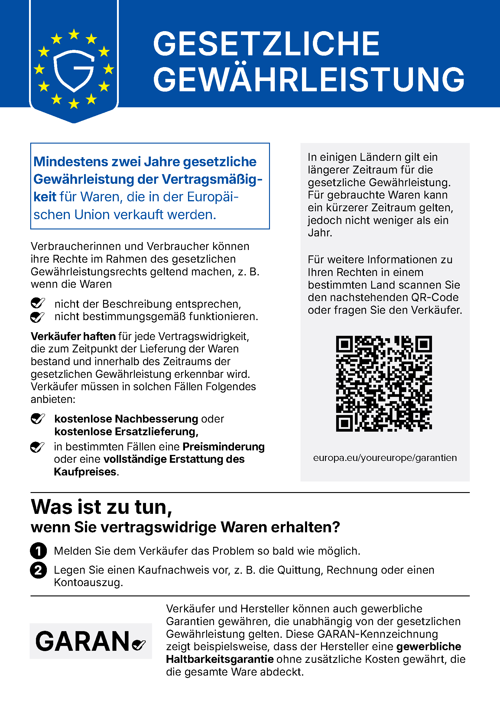 EU-Information zum gesetzlichen Gewährleistungsrecht